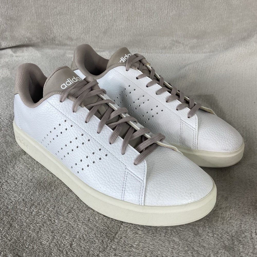 Adidas Advantage 2.0 Mens Court Shoes Size 10 White Brown Leather Cloudfoam NEW